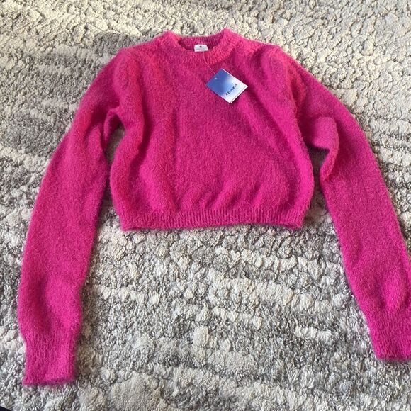 NWT Abound Fuzzy Knit Cropped Sweater Crewneck In Hot Pink Cyclamen Size Xs - Picture 5 of 10